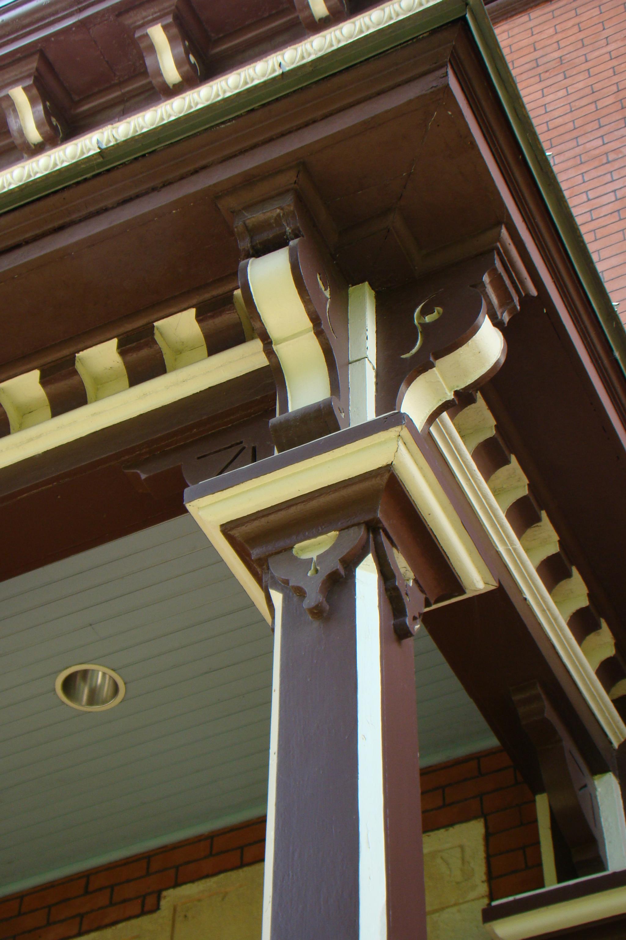 Square posts with beveled corners, Martin-Mitchell Mansion