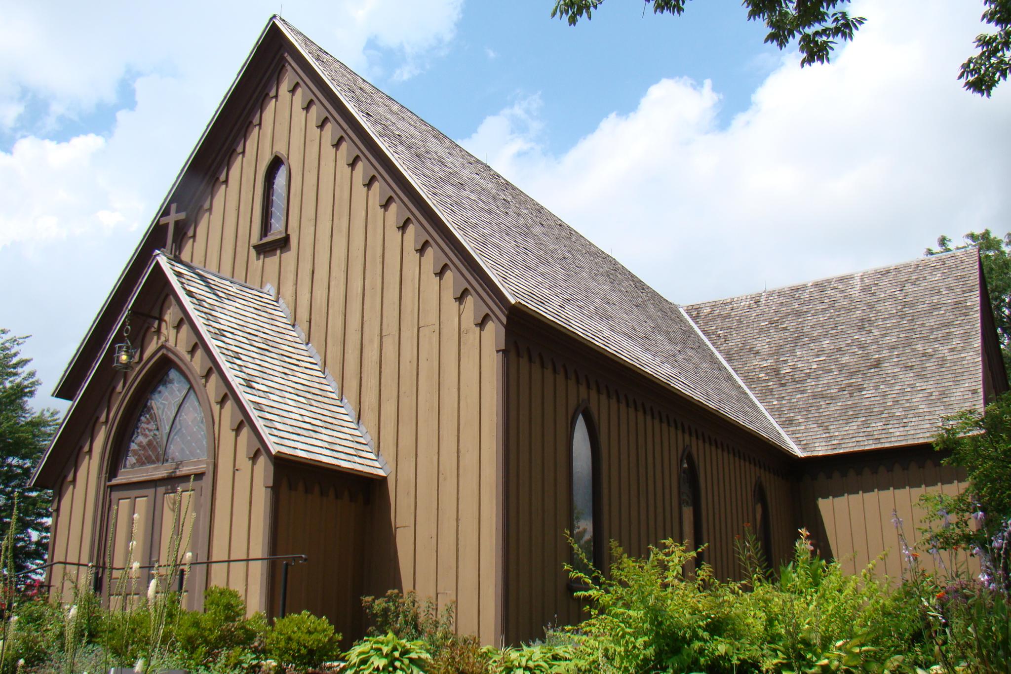 Steeply pitched roof, Century Memorial Chapel