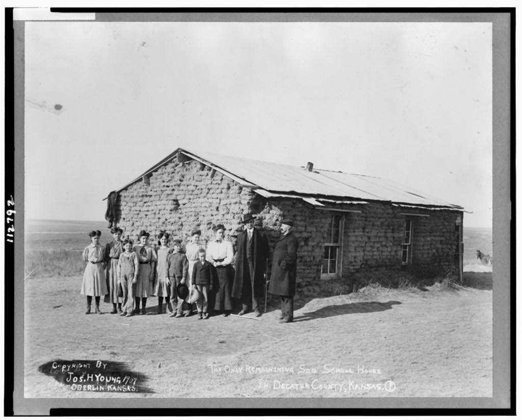 Sod one room schoolhouse, Decatur County, Kansas, early 20th century