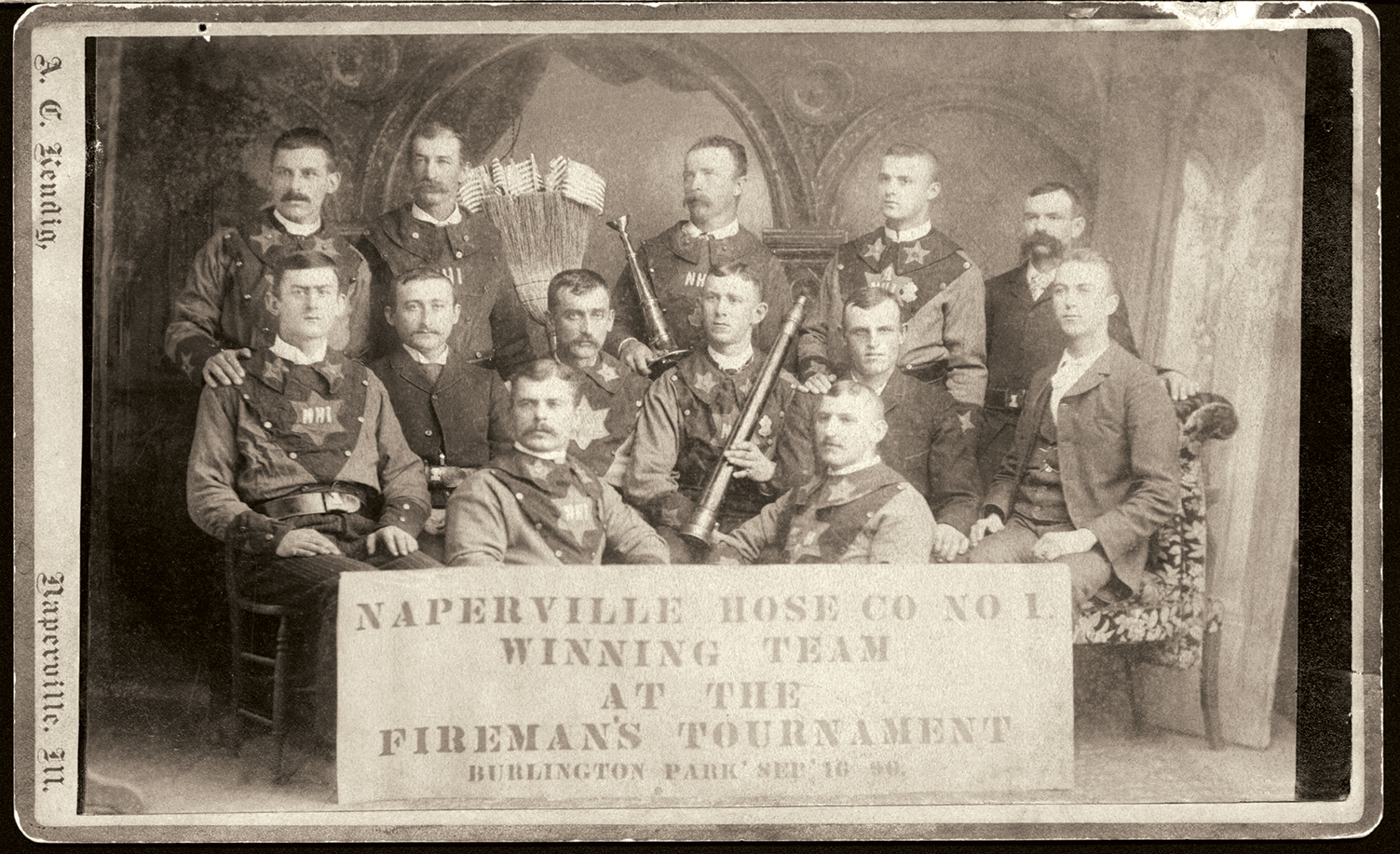 Naperville Hose Company Number 1's winning team at Fireman's Tournament, 1890
 